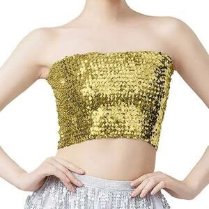 ✨ Vintage 70s Gold Sequin Tube Top Disco Party Crop Top